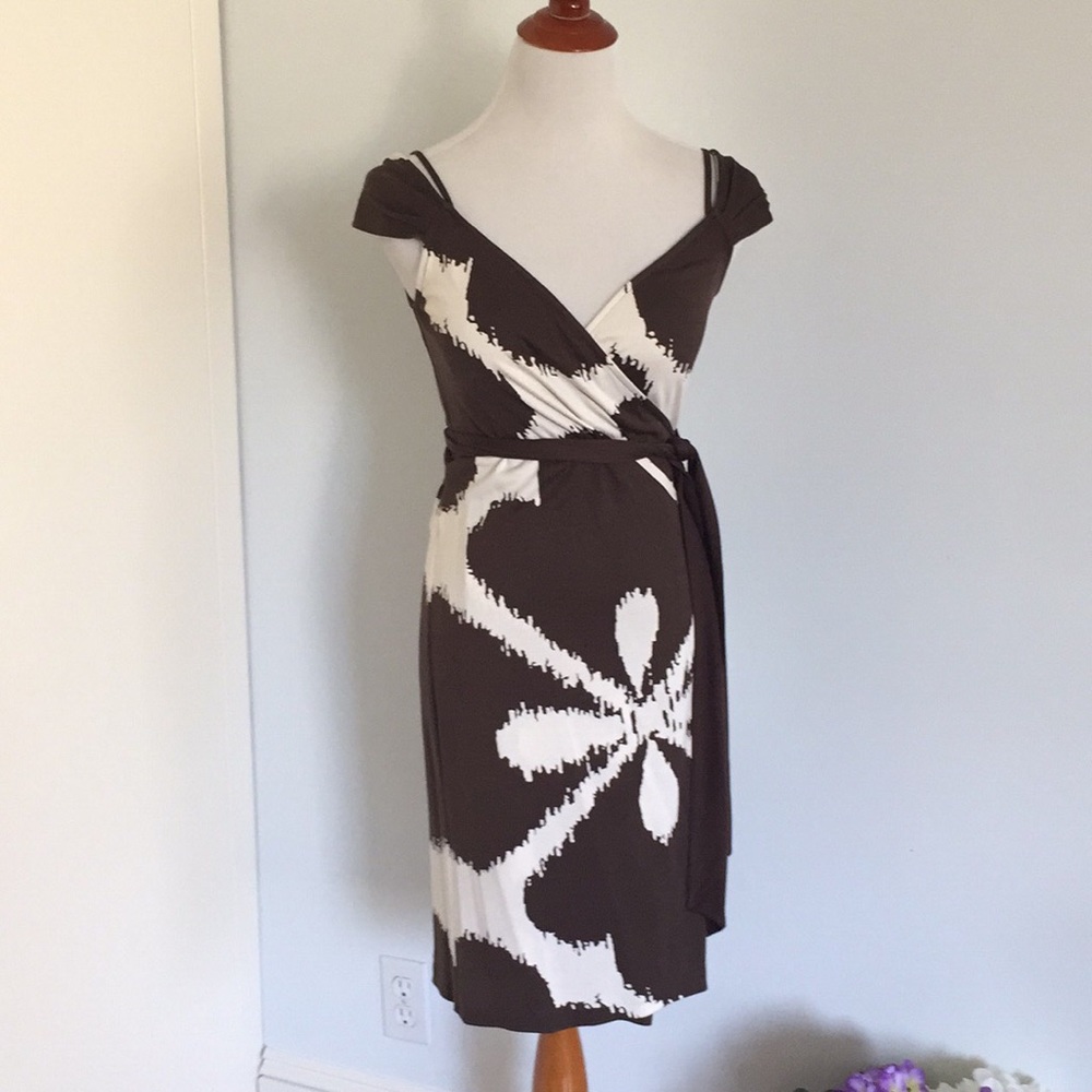 DVF Brown and White Flower Wrap Dress
